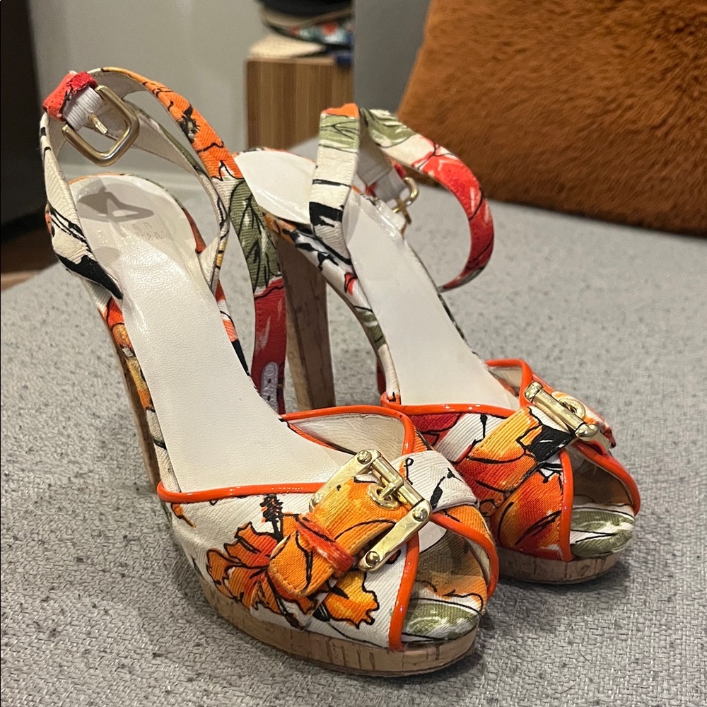 Stuart Weitzman Orange Floral Heels